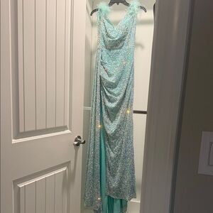 Elegant Aqua Sequin Prom Dress